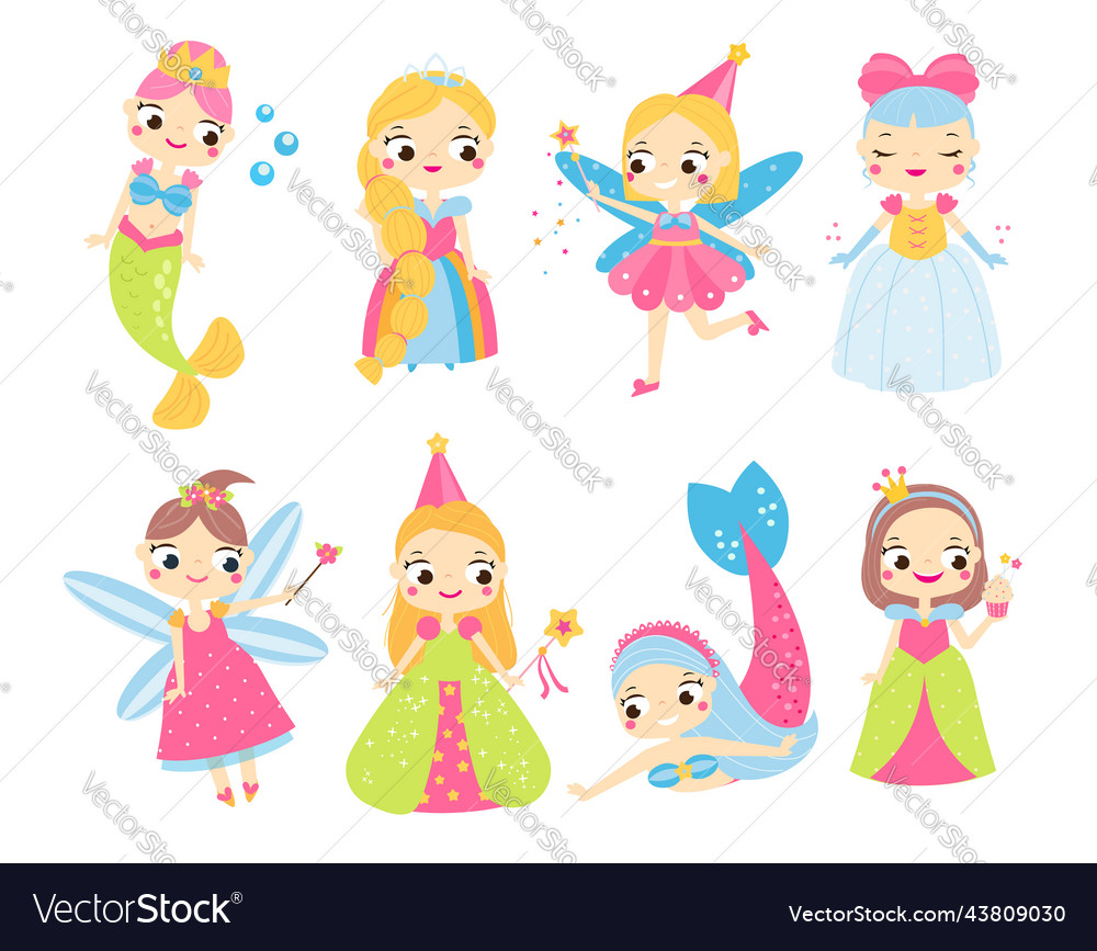 Set of cute fairy tales characters collection