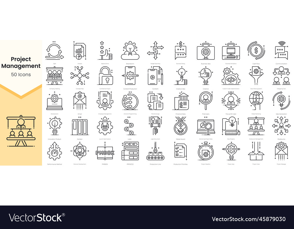 Simple outline set of project management icons vector image Simple outline set of project management icons