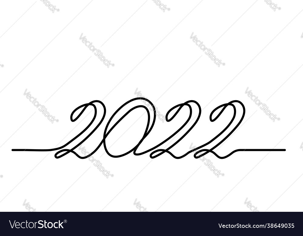 2022 lettering one continuous line art drawing Vector Image