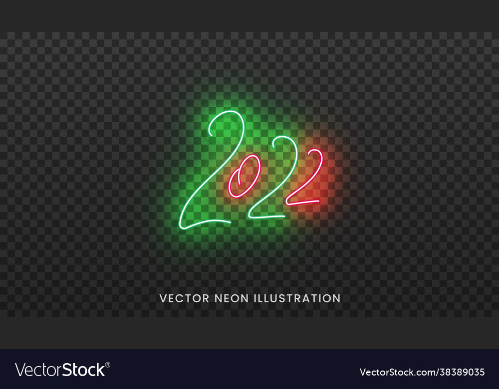 2022 neon numbers bright colorful script