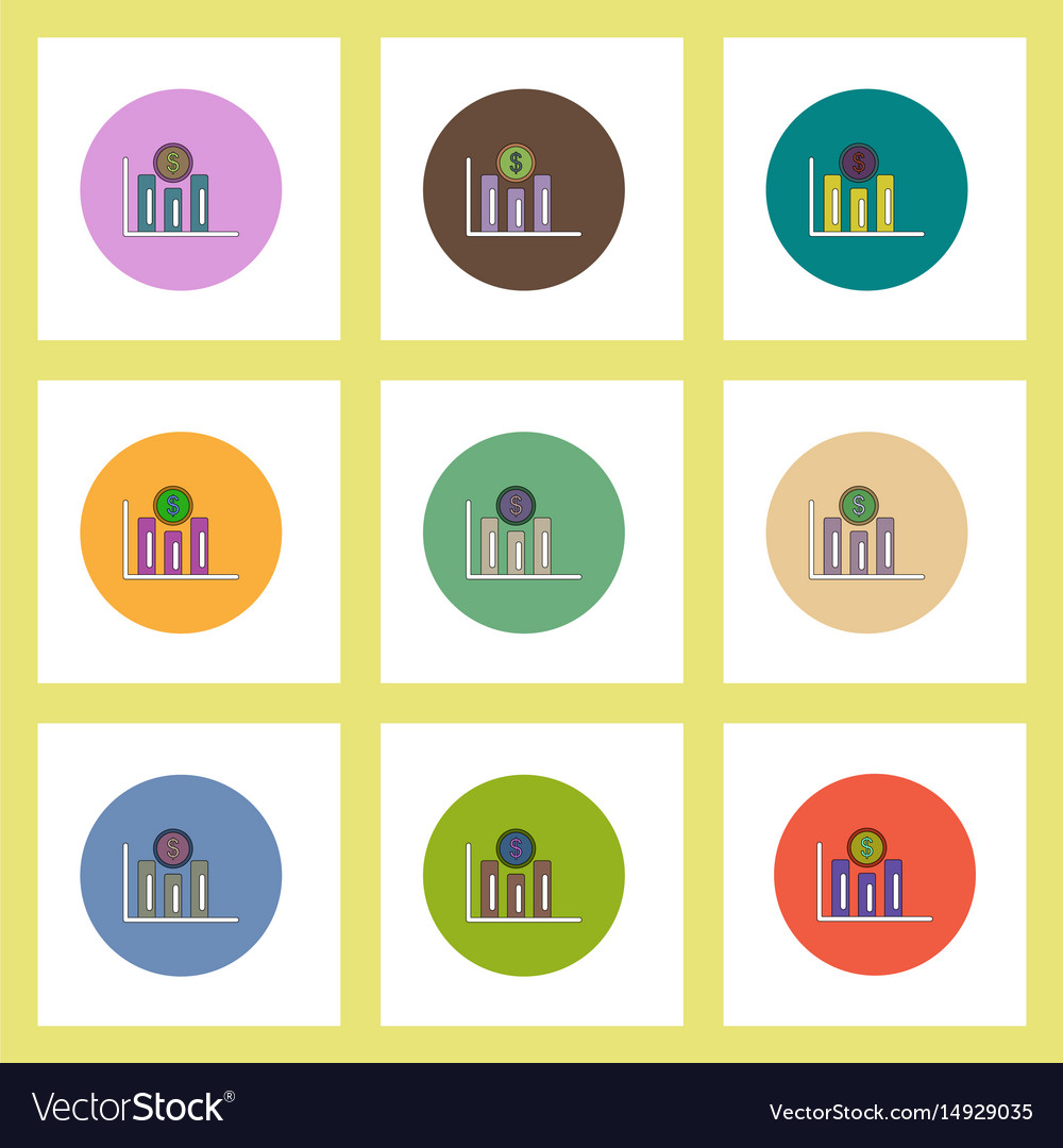 Flat icons set of column chart and currency