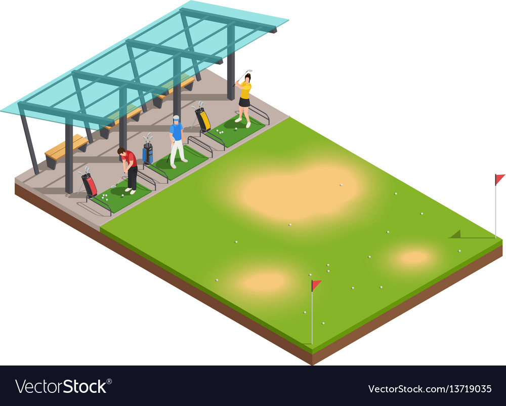 Golf training isometric composition Royalty Free Vector