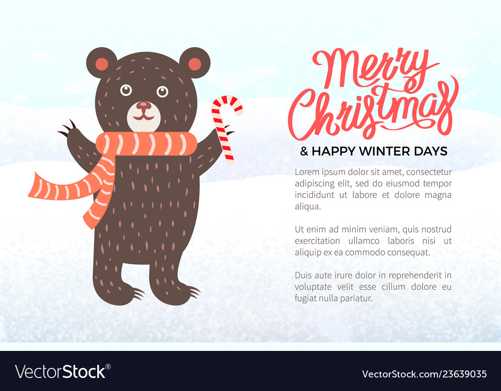 Merry Christmas Holiday Banner With Bear In Scarf Vector Image