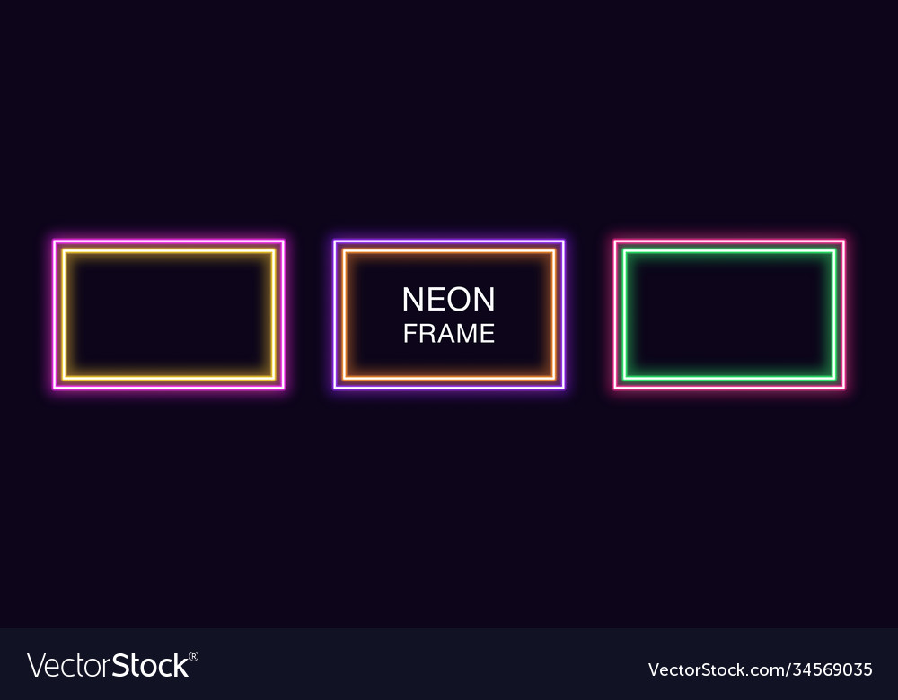 Neon rectangle frame set rectangular vector image Neon rectangle frame set rectangular
