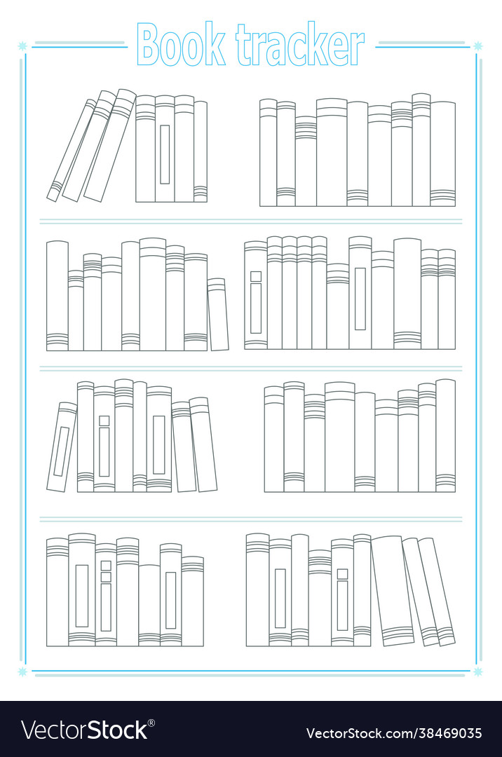 Printable book tracker many books on a bookshelf Vector Image