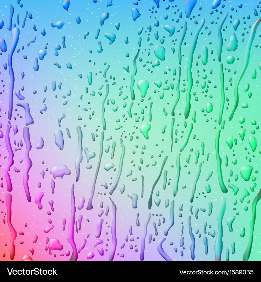 Rain Drops On Window Glass With Green Pink Vector Image