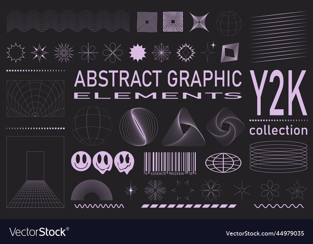 y2k retro elements. Abstract shapes and symbols for futuristic