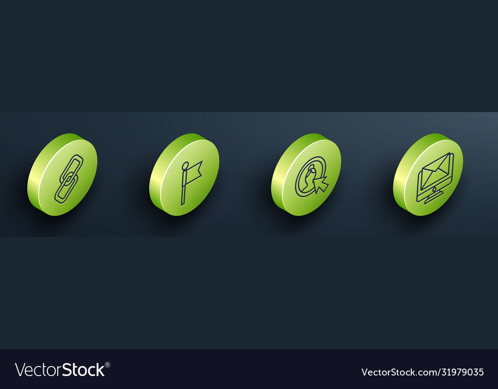 Set isometric chain link location marker create vector image Set isometric chain link location marker create