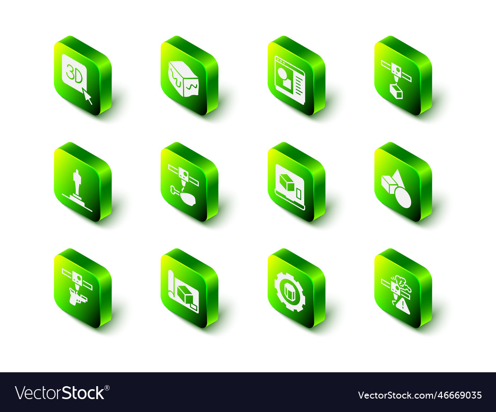 Set isometric cube 3d printer software basic vector image Set isometric cube 3d printer software basic