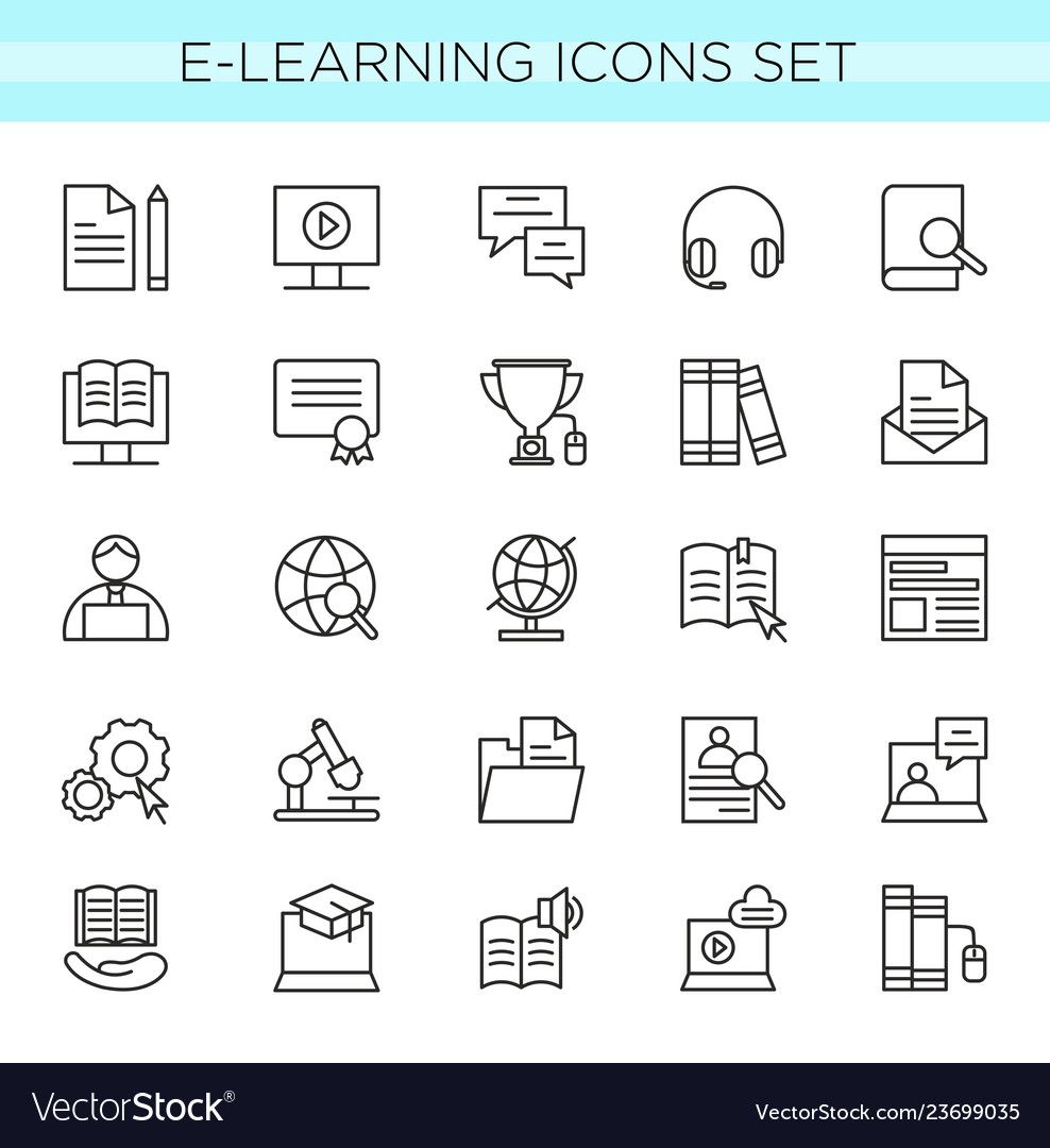 Set of e-learning line icons