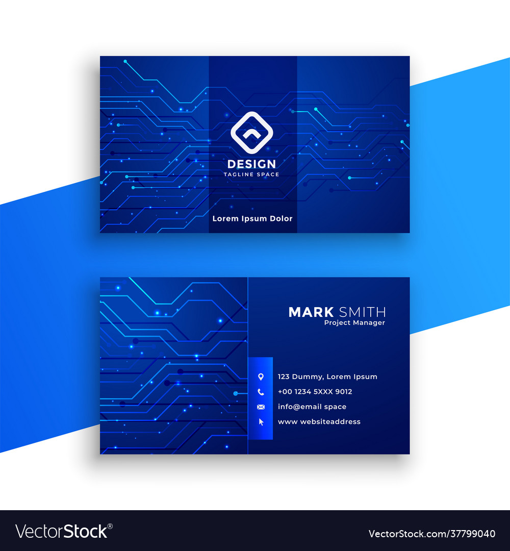 Blue technology style business card design Vector Image