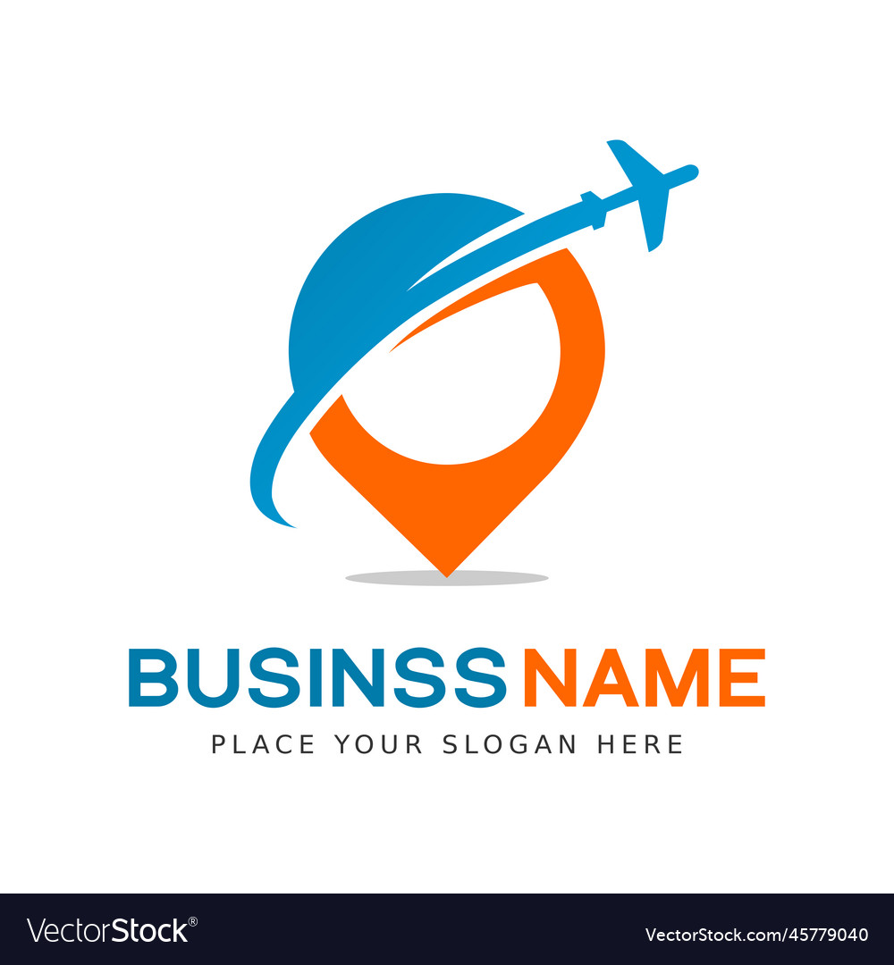 Flying plane logo template travel design airplane Vector Image