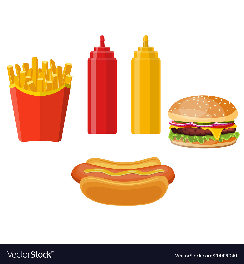 Group of fast food products Royalty Free Vector Image