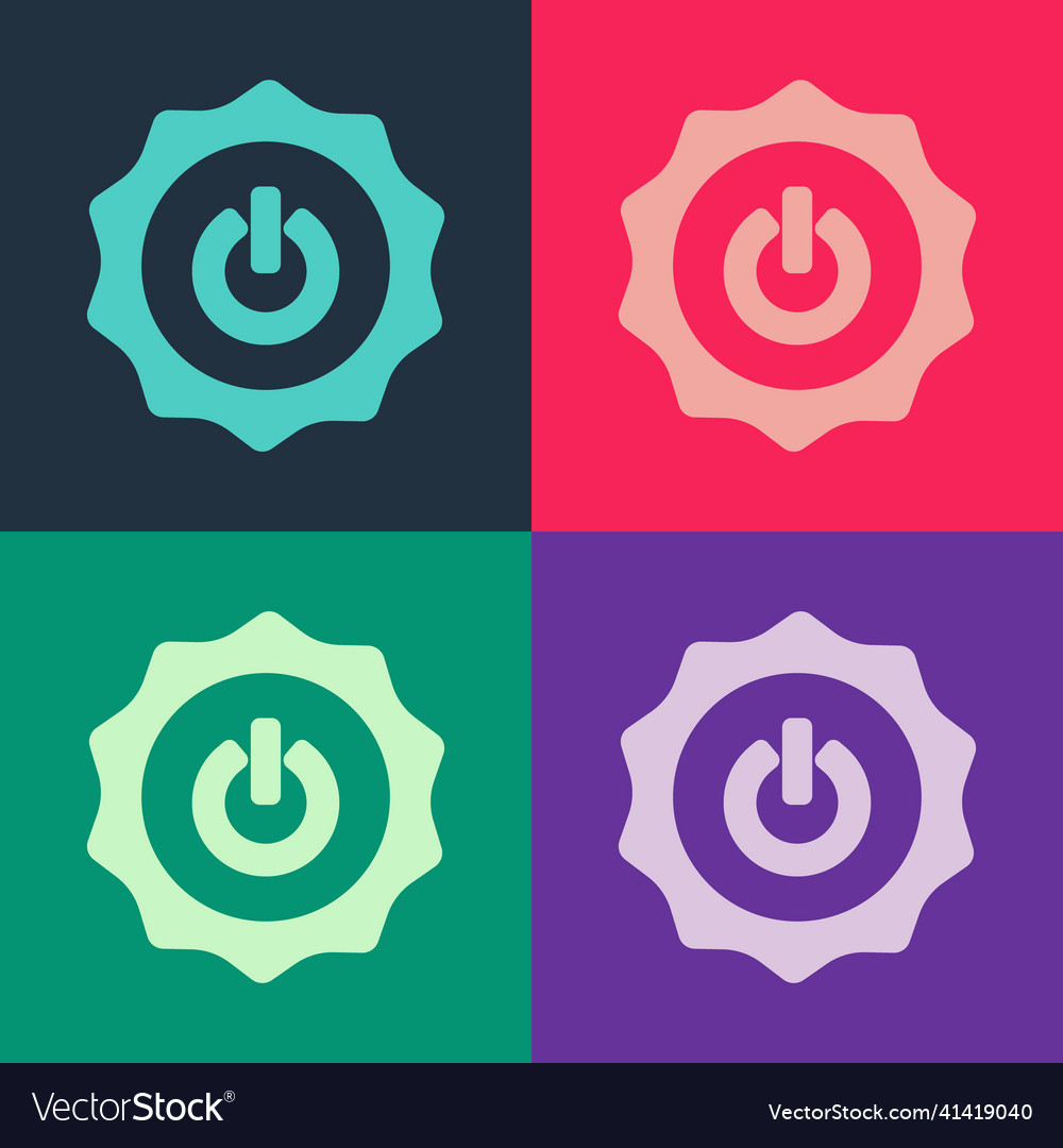 Pop art power button icon isolated on color vector image Pop art power button icon isolated on color