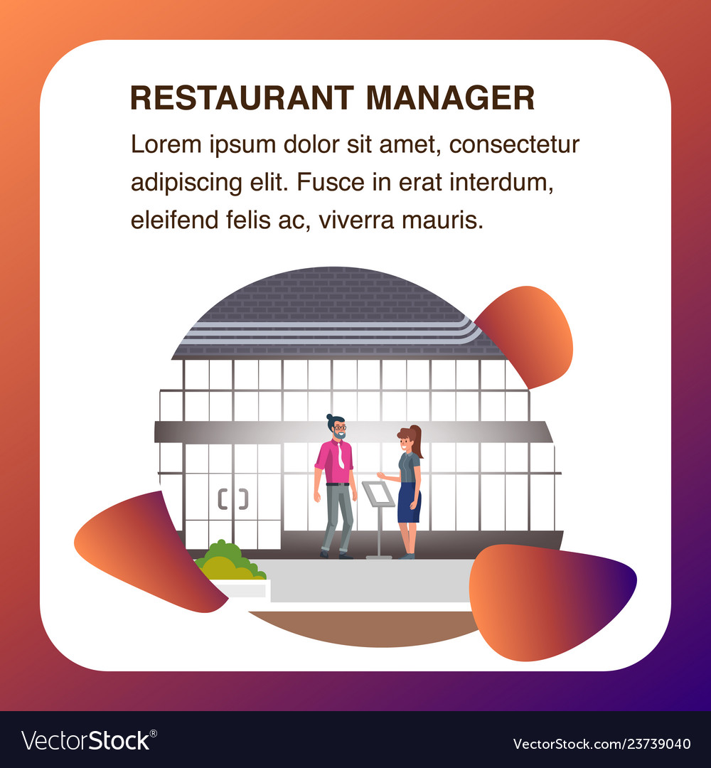 Restaurant manager lady in lobby flat banner vector image Restaurant manager lady in lobby flat banner