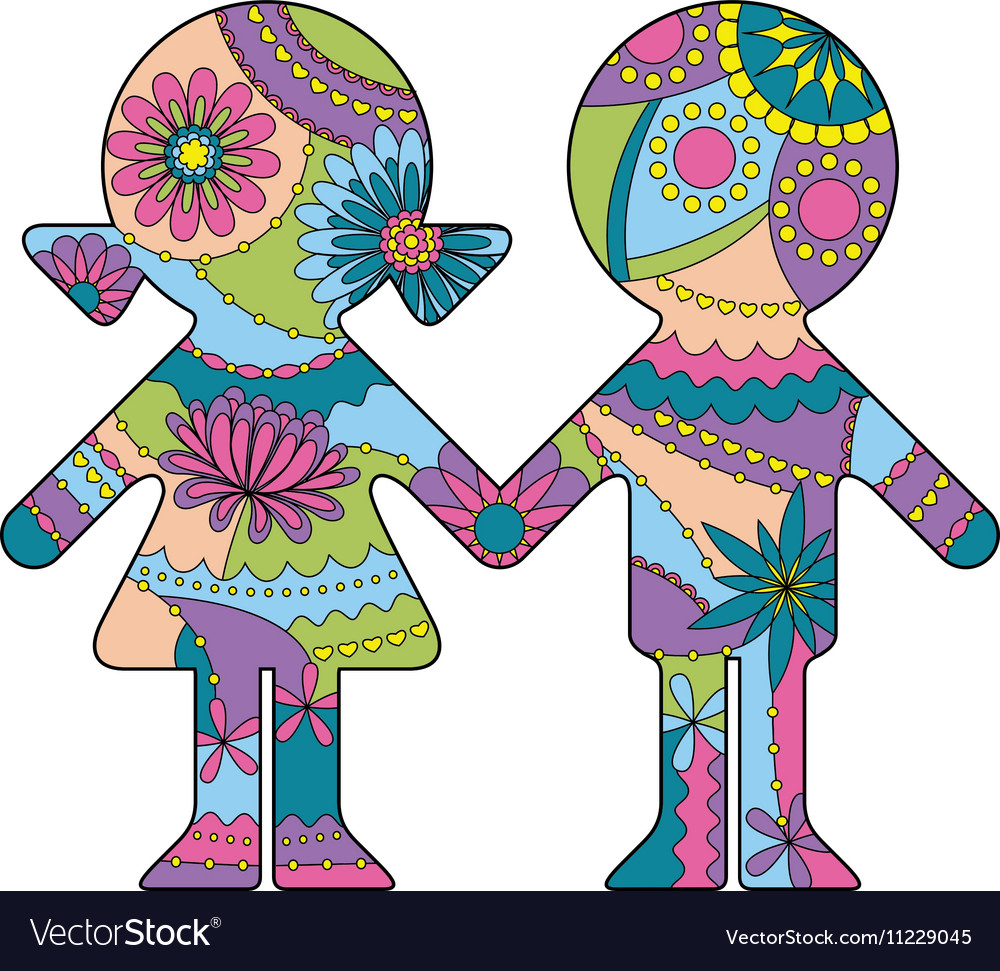 Boy and girl simple silhouette painted colorful Vector Image