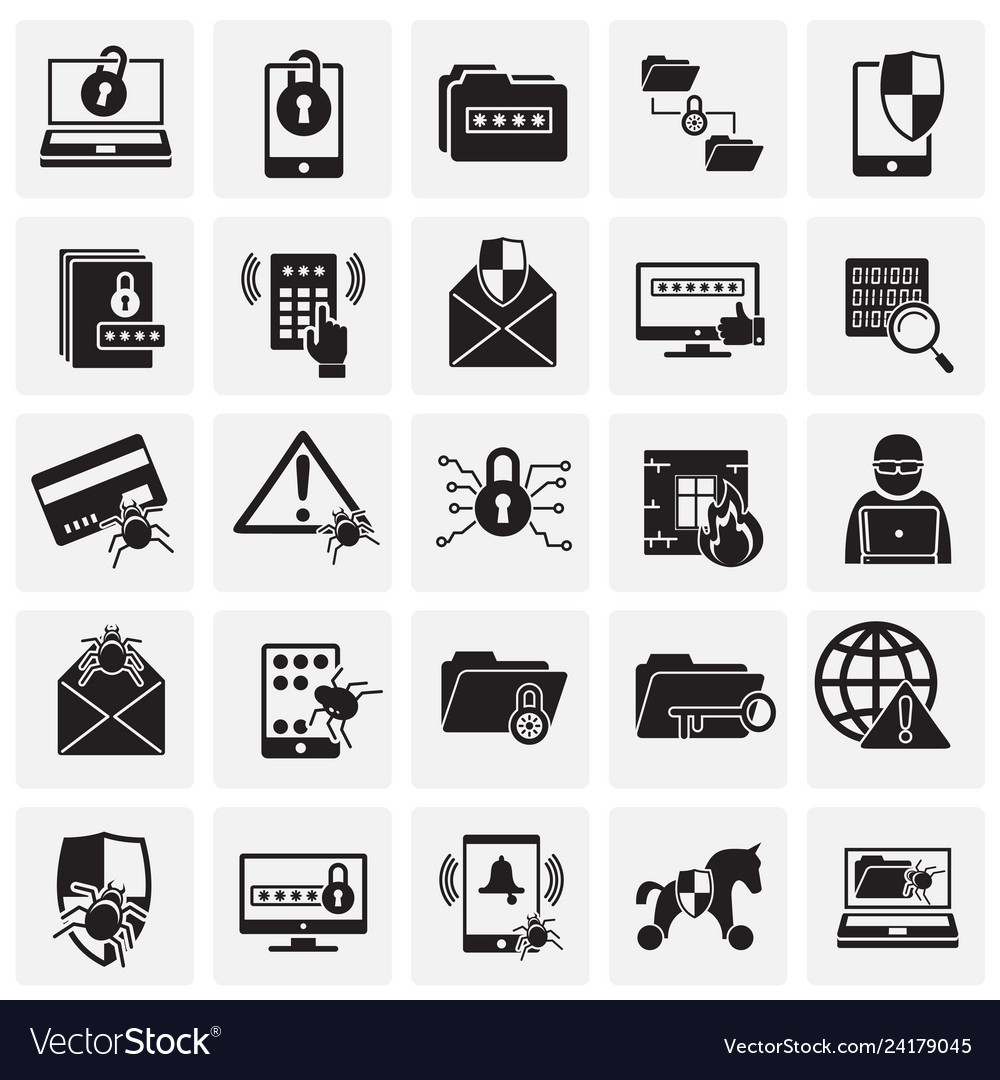 Cyber security icons set on squares background vector image Cyber security icons set on squares background
