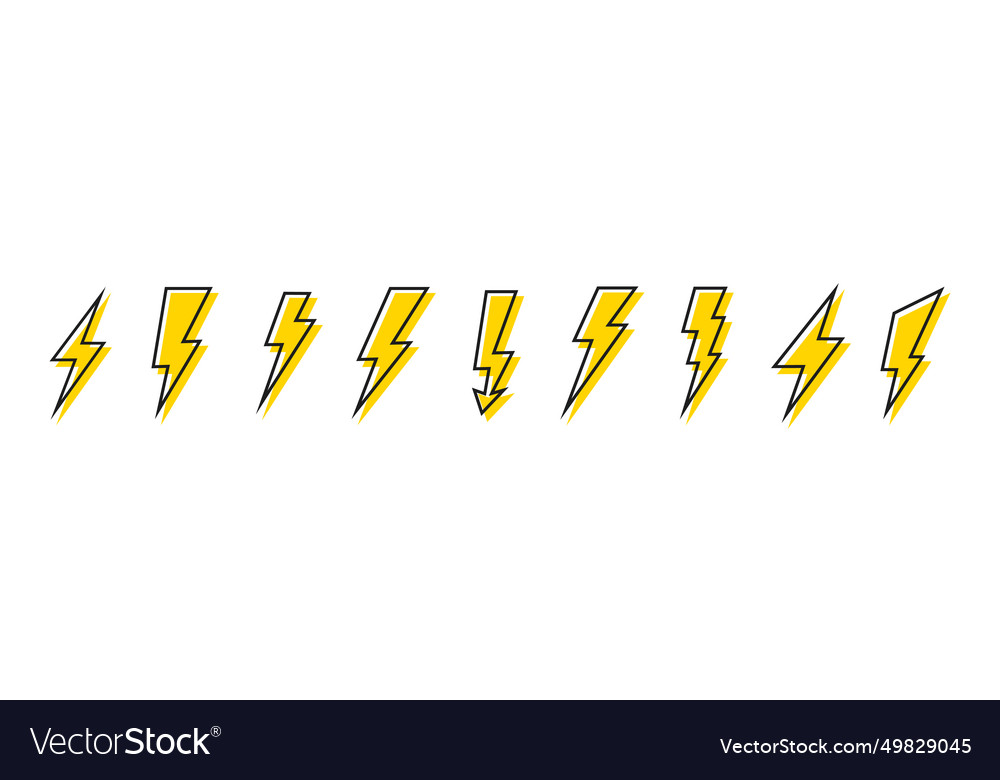 Lightning icons set thunder and bolt flash icon vector image Lightning icons set thunder and bolt flash icon