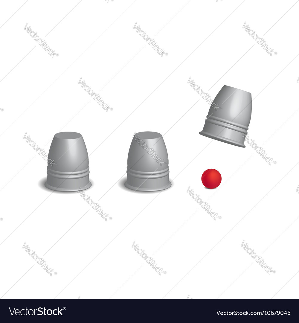 Magic cups game with red ball set in open action
