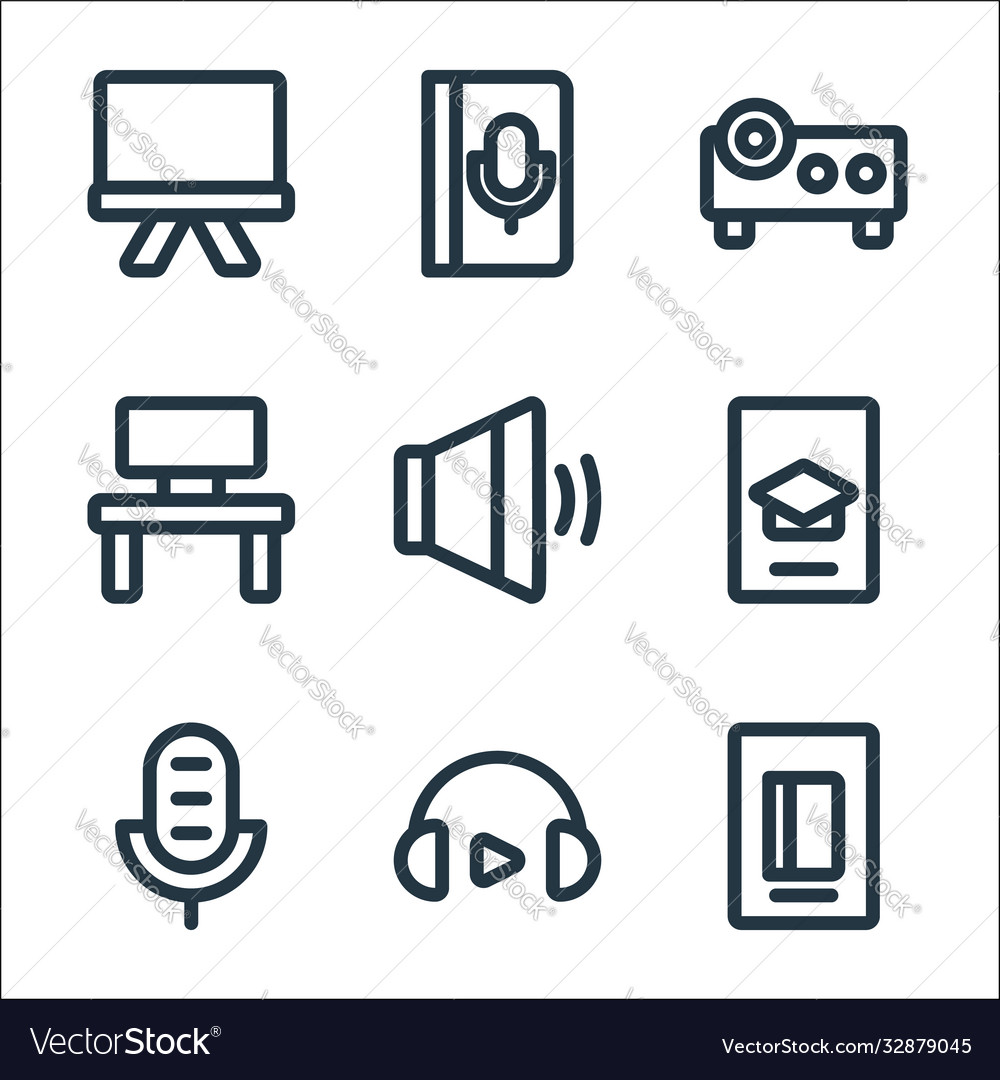 Online learning line icons linear set quality vector image Online learning line icons linear set quality