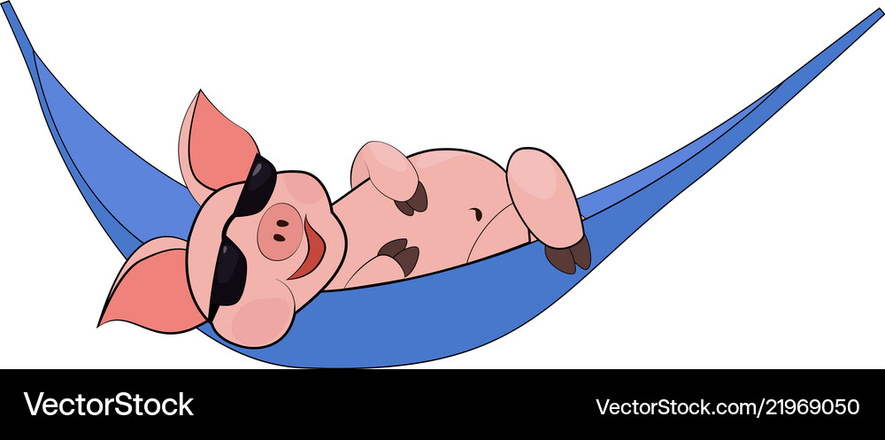 Cartoon pig lying in blue Royalty Free Vector Image