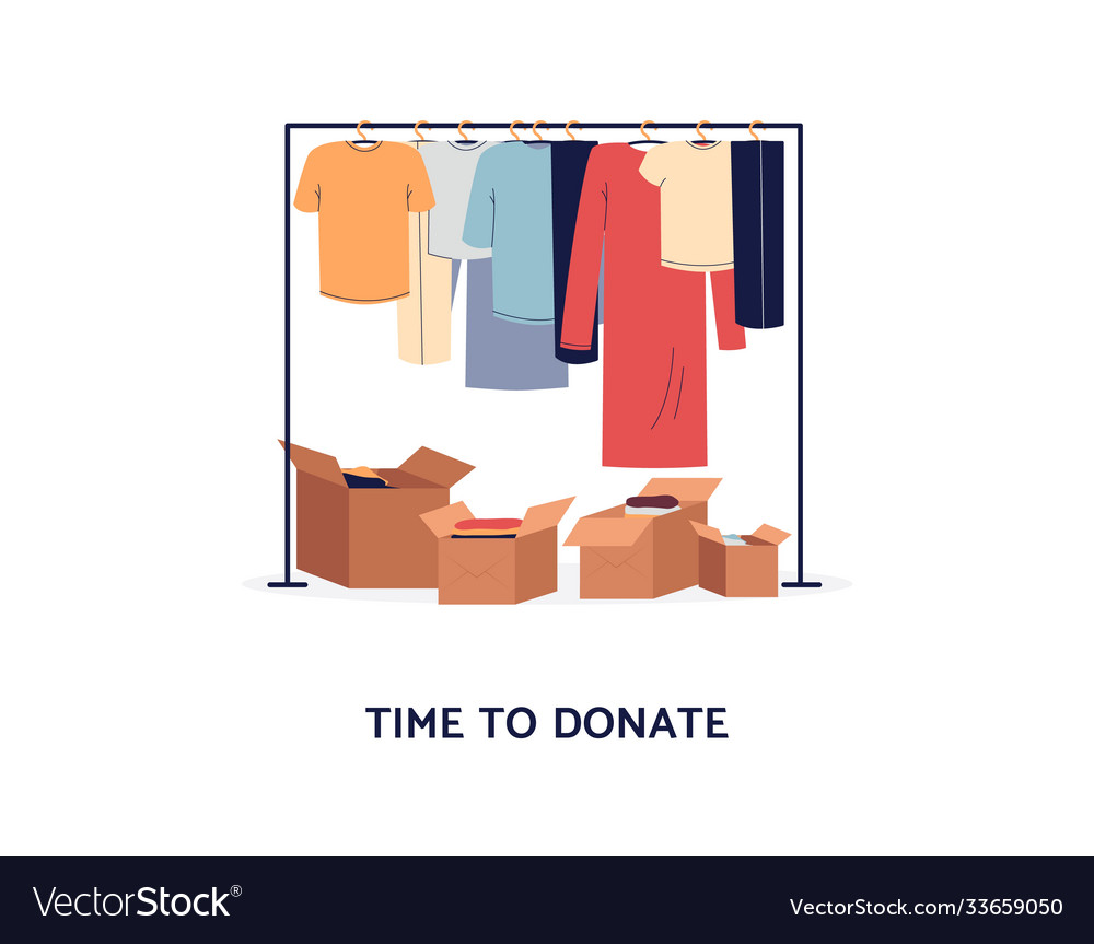 Clothes donation concept - clothing rack Vector Image