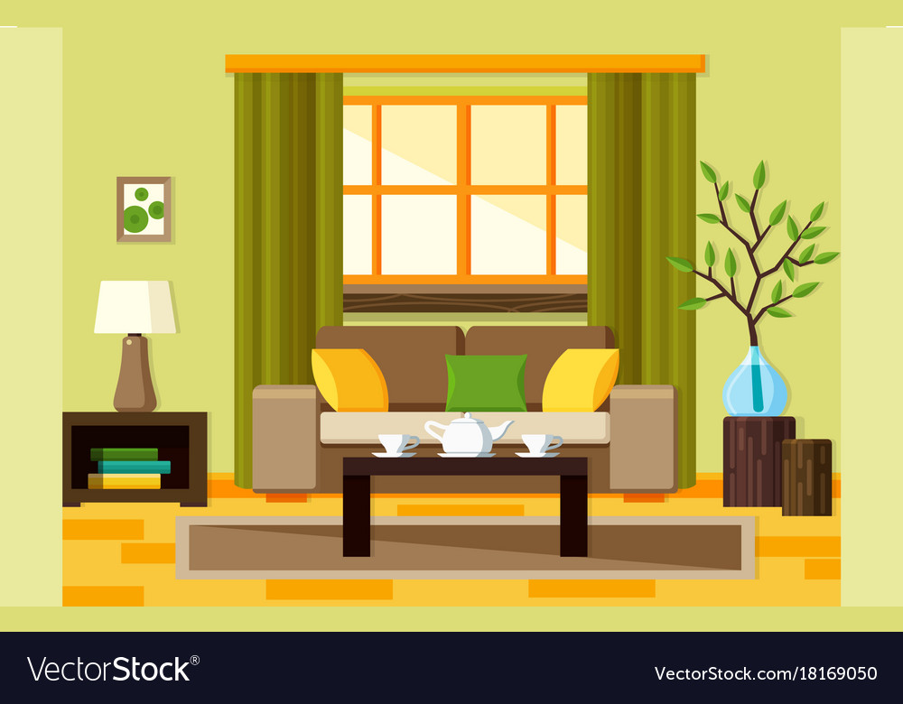 Flat living room Royalty Free Vector Image - VectorStock