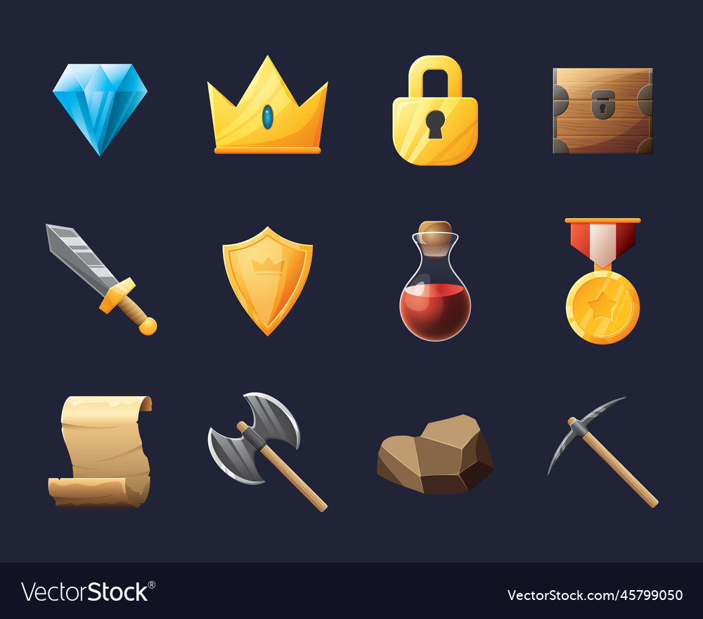 Game ui assets set gaming user interface icons Vector Image Game ui assets set gaming user interface icons