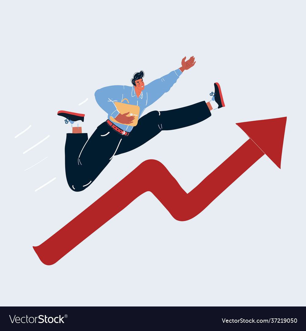 Man running on growth graph vector image Man running on growth graph
