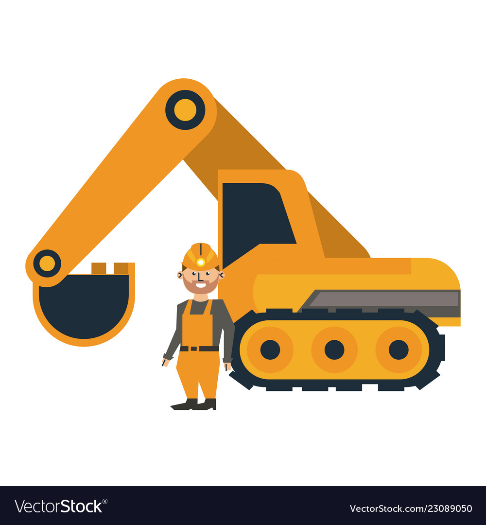 Mining worker with backhoe