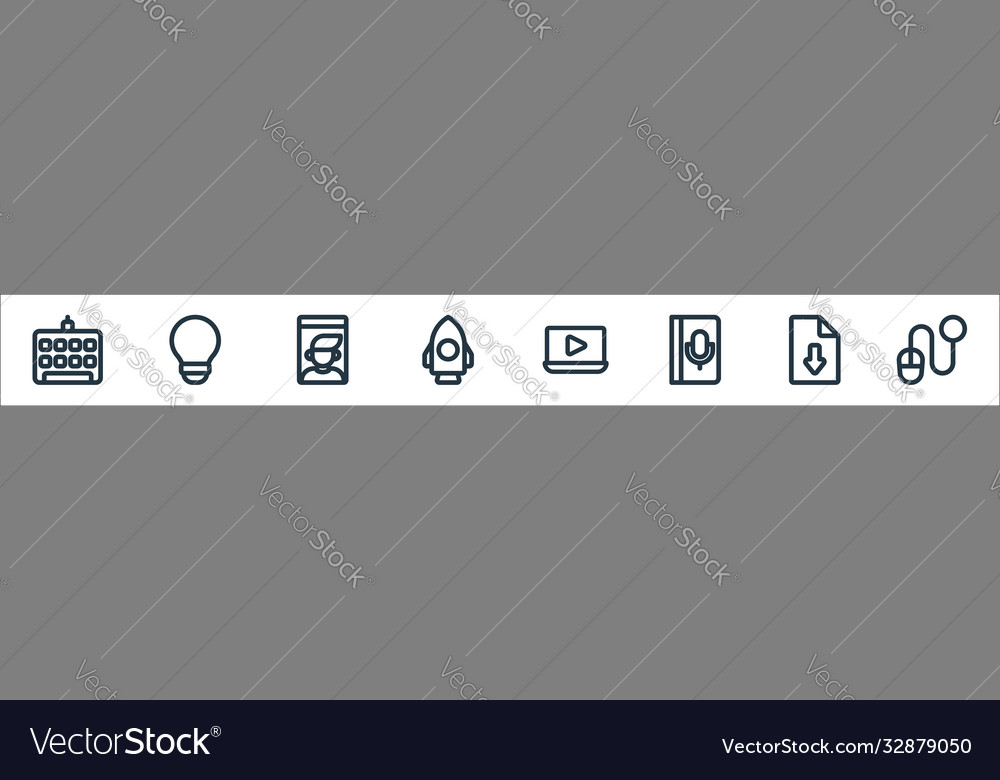 Online learning line icons linear set quality vector image Online learning line icons linear set quality