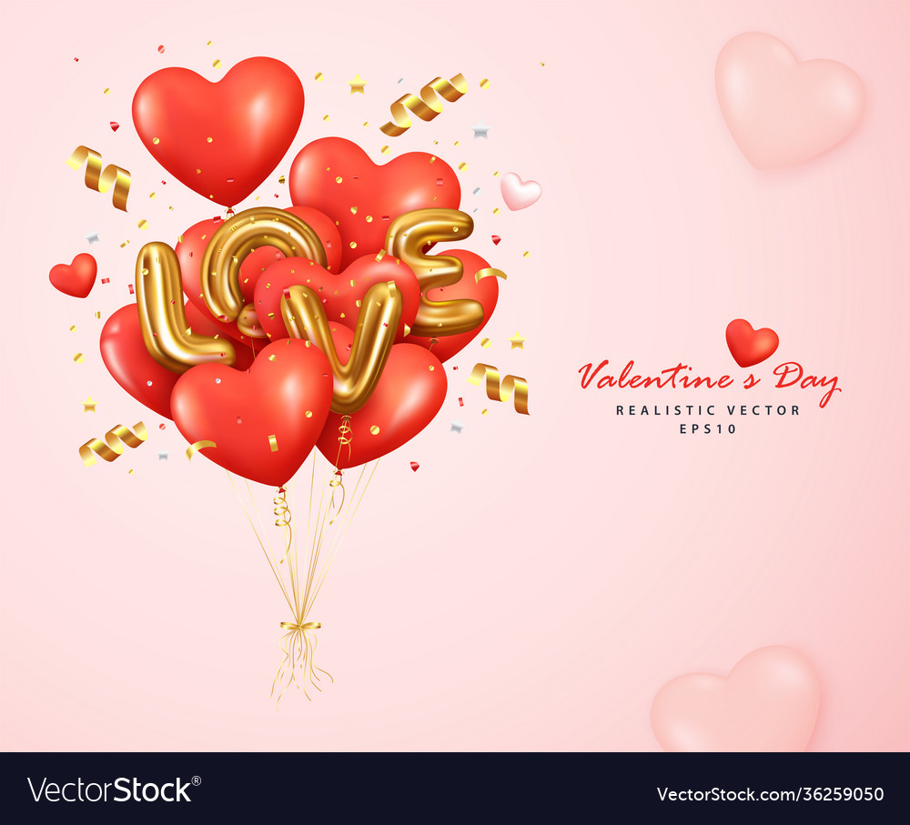 Romantic red balloons heart and letter love Vector Image