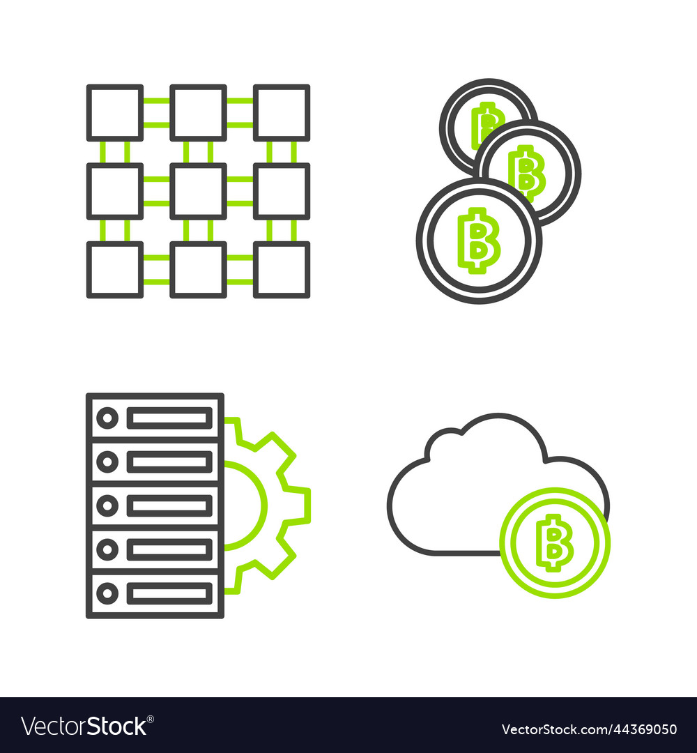 Set line cryptocurrency cloud mining server vector image Set line cryptocurrency cloud mining server