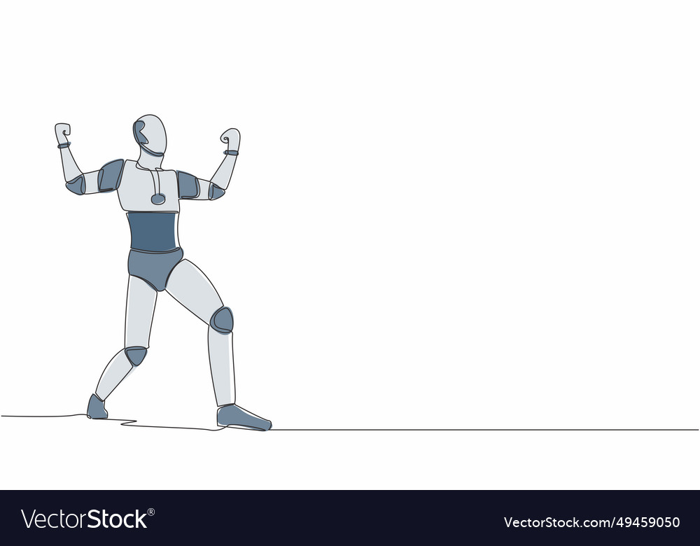 Single continuous line happy robot standing vector image Single continuous line happy robot standing