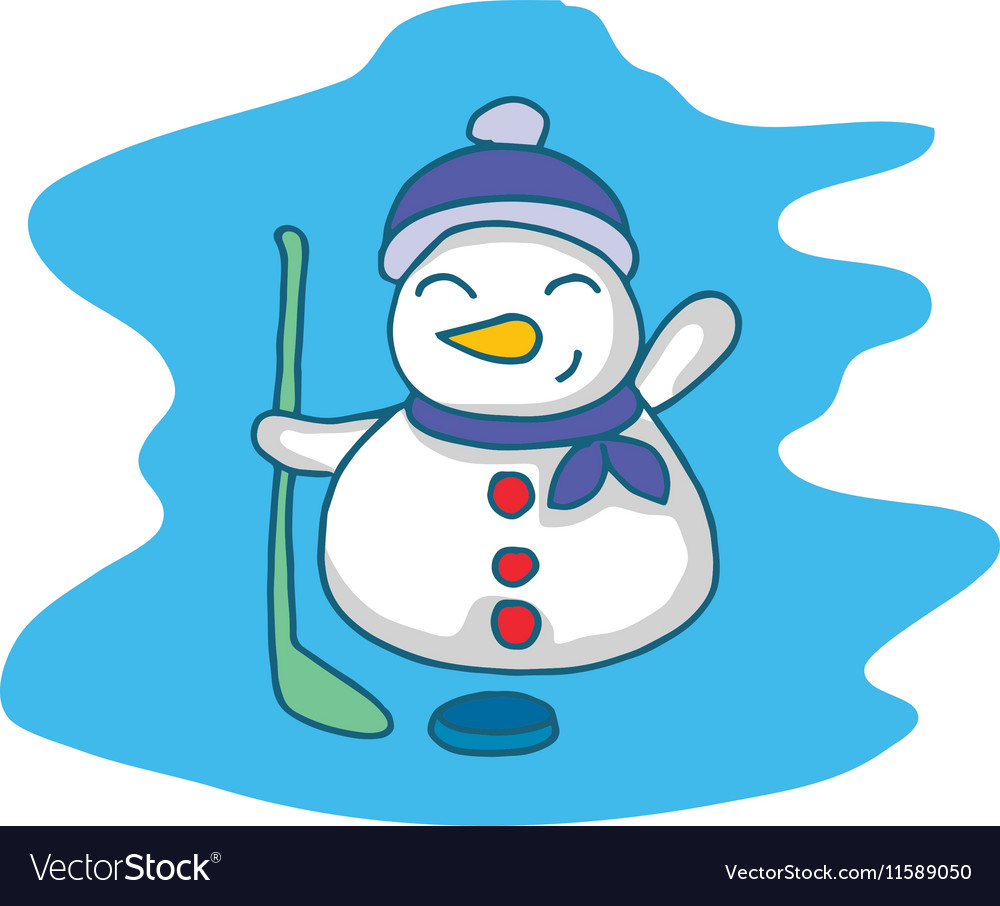 Snowman playing hockey cartoon christmas