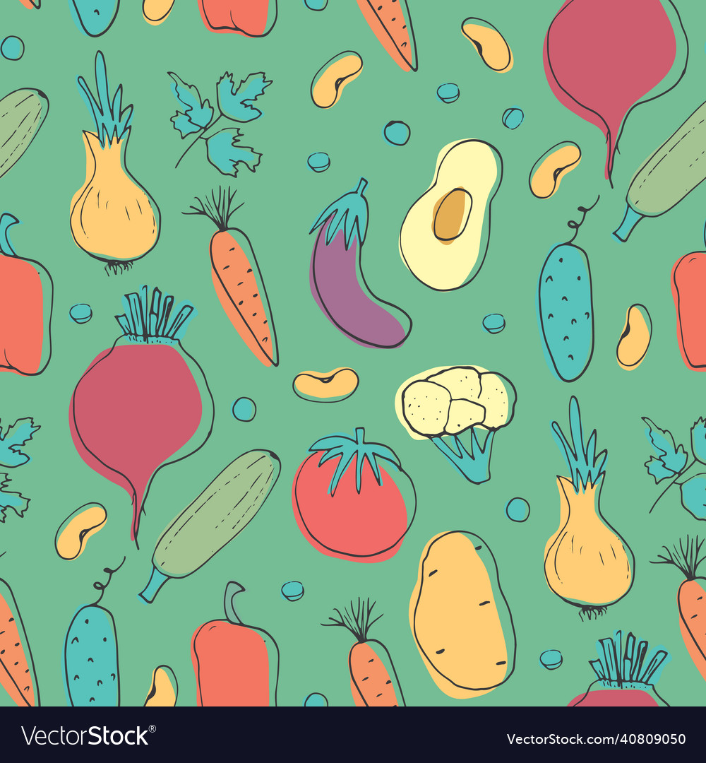 Vegetables seamless pattern vegetarian healthy Vector Image