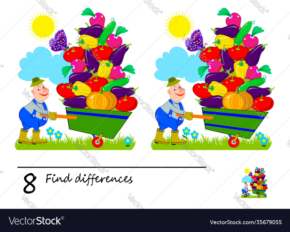 Find 8 differences logic puzzle game for children