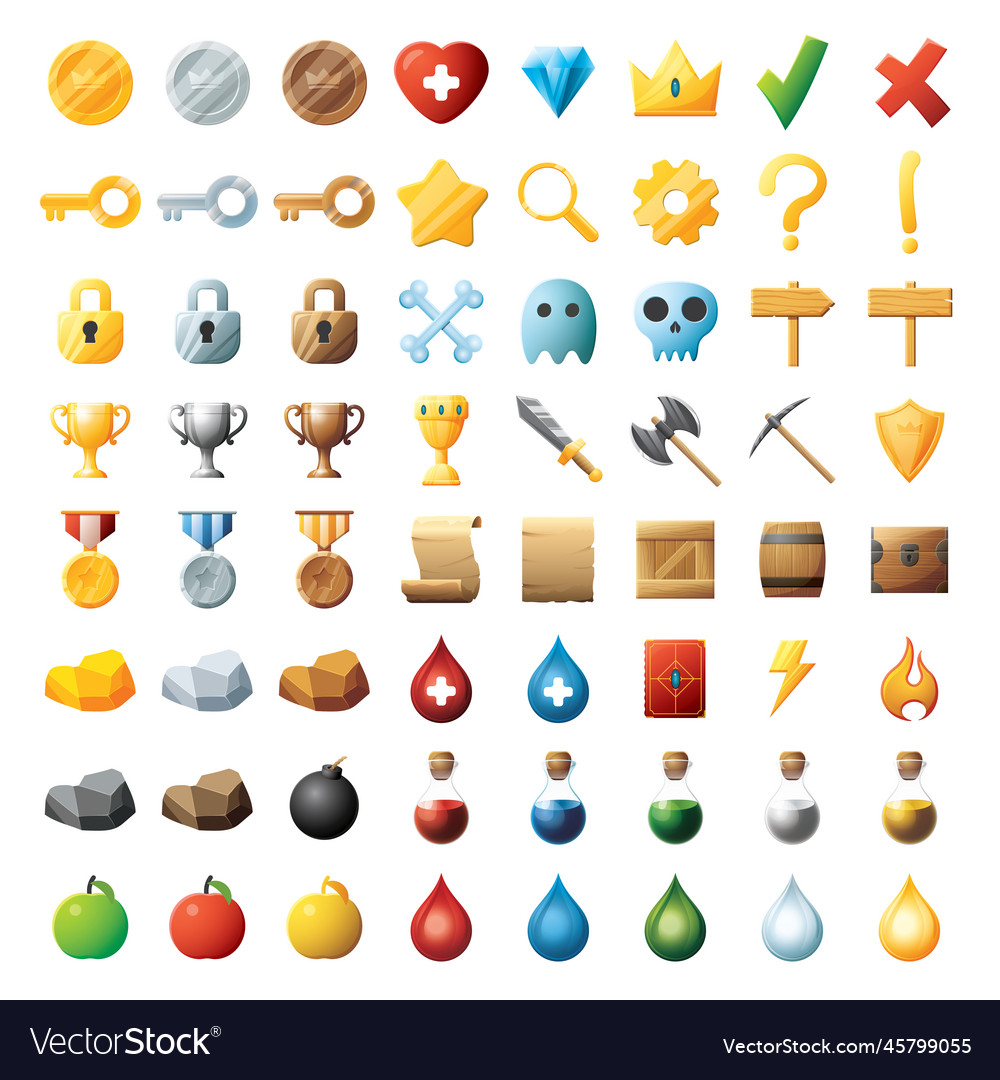 Game ui assets set gaming user interface icons