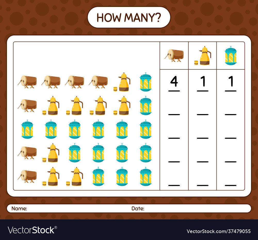 How many counting game with ramadan icon vector image How many counting game with ramadan icon