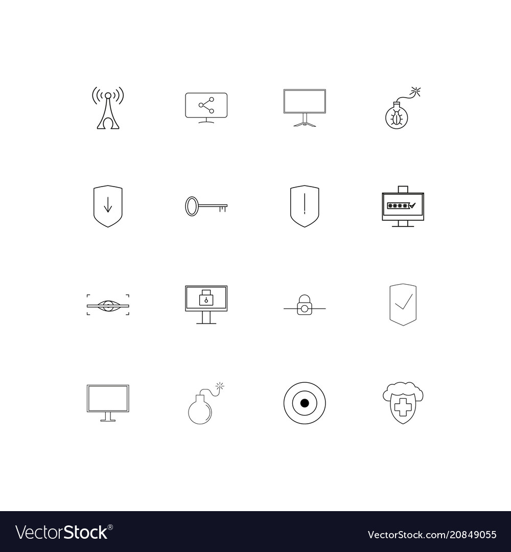 Internet security linear thin icons set outlined