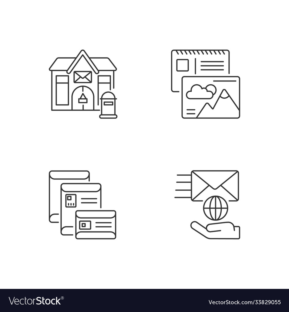 Mail correspondence linear icons set