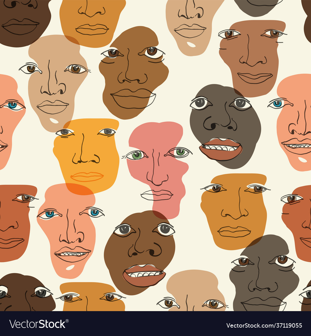 Multi-ethnic faces seamless pattern different