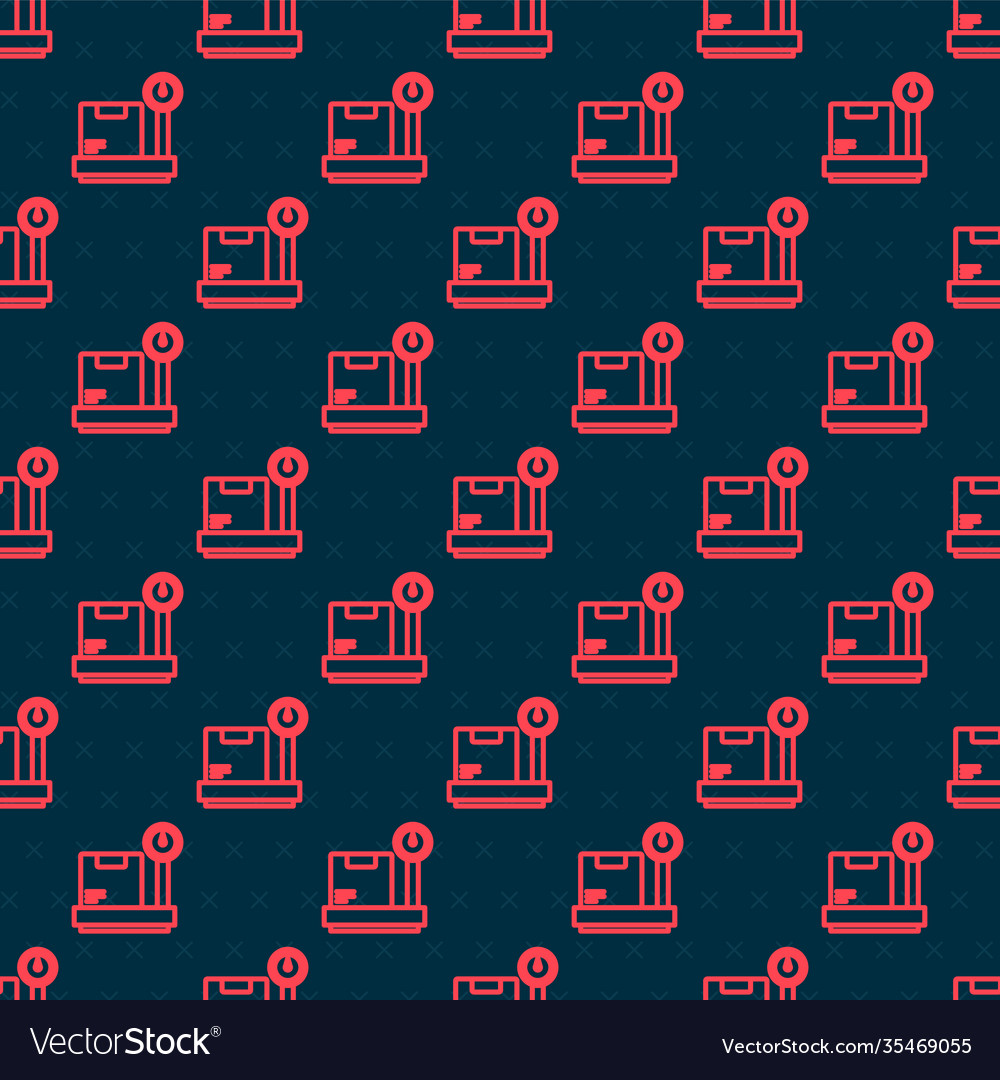 Red line scale with cardboard box icon isolated vector image Red line scale with cardboard box icon isolated