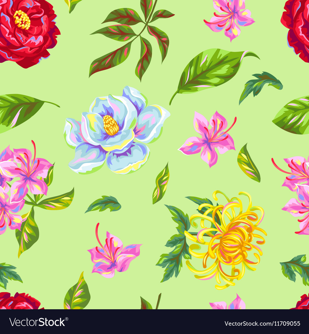 Seamless pattern with china flowers bright buds