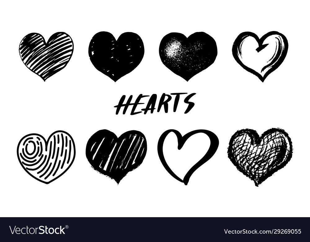 Set hearts hand drawn isolated sketch on white vector image Set hearts hand drawn isolated sketch on white