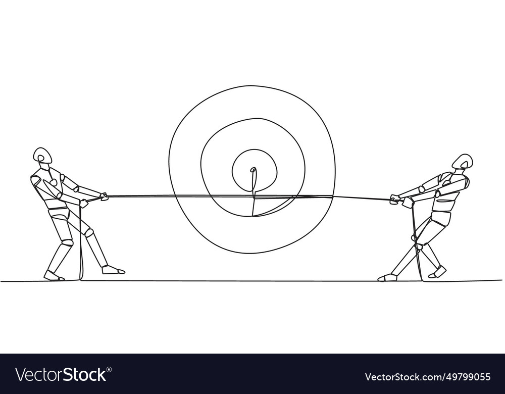 Single continuous line drawing two robots vector image Single continuous line drawing two robots