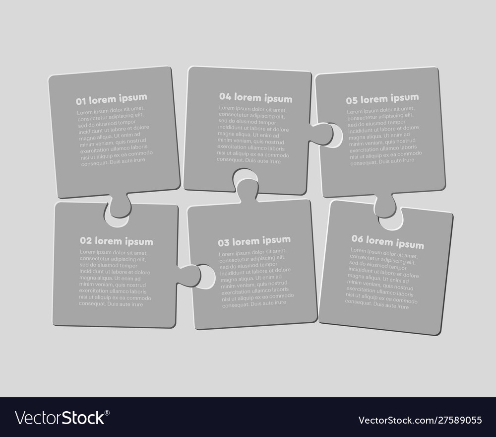 Six jigsaw puzzle template process with text space vector image Six jigsaw puzzle template process with text space