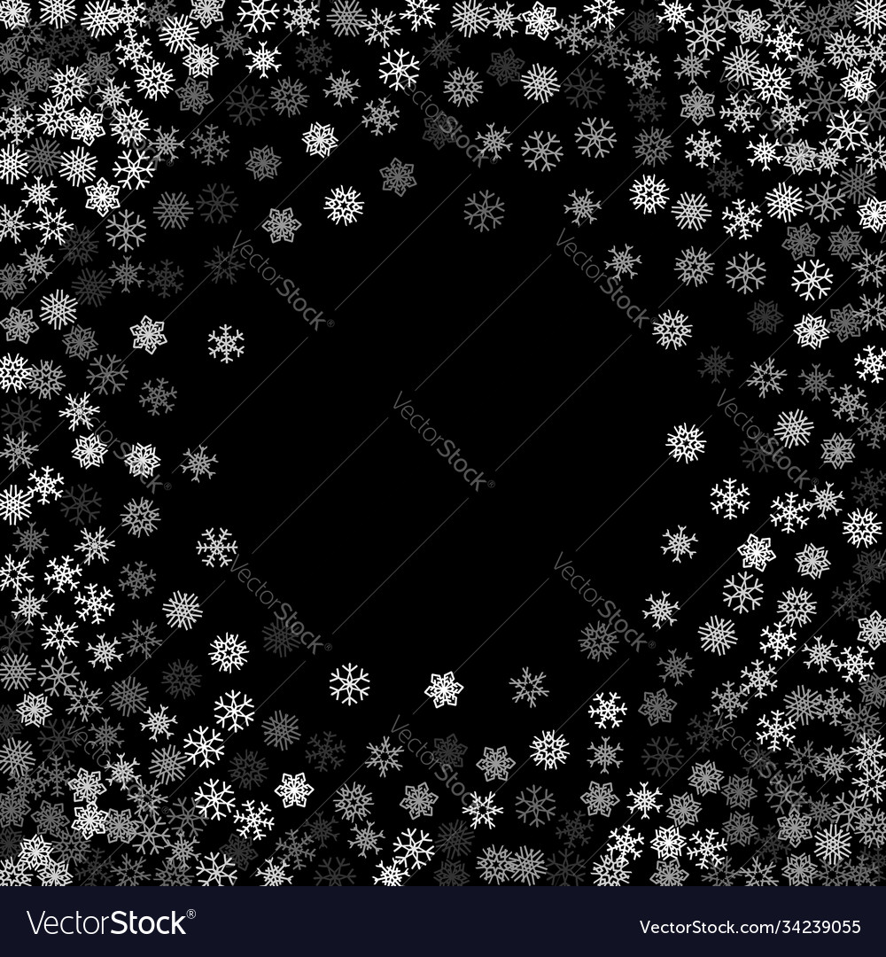 Snowfall with random snowflakes in dark vector image Snowfall with random snowflakes in dark
