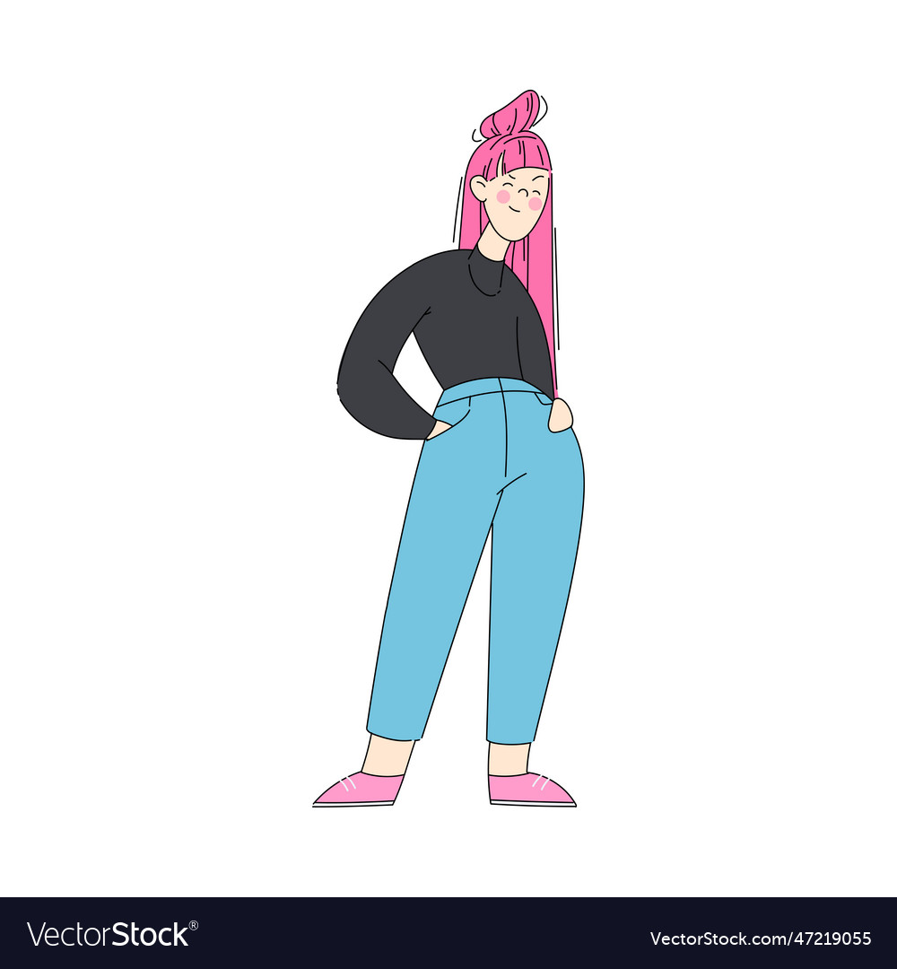 Young woman character standing and thinking Vector Image