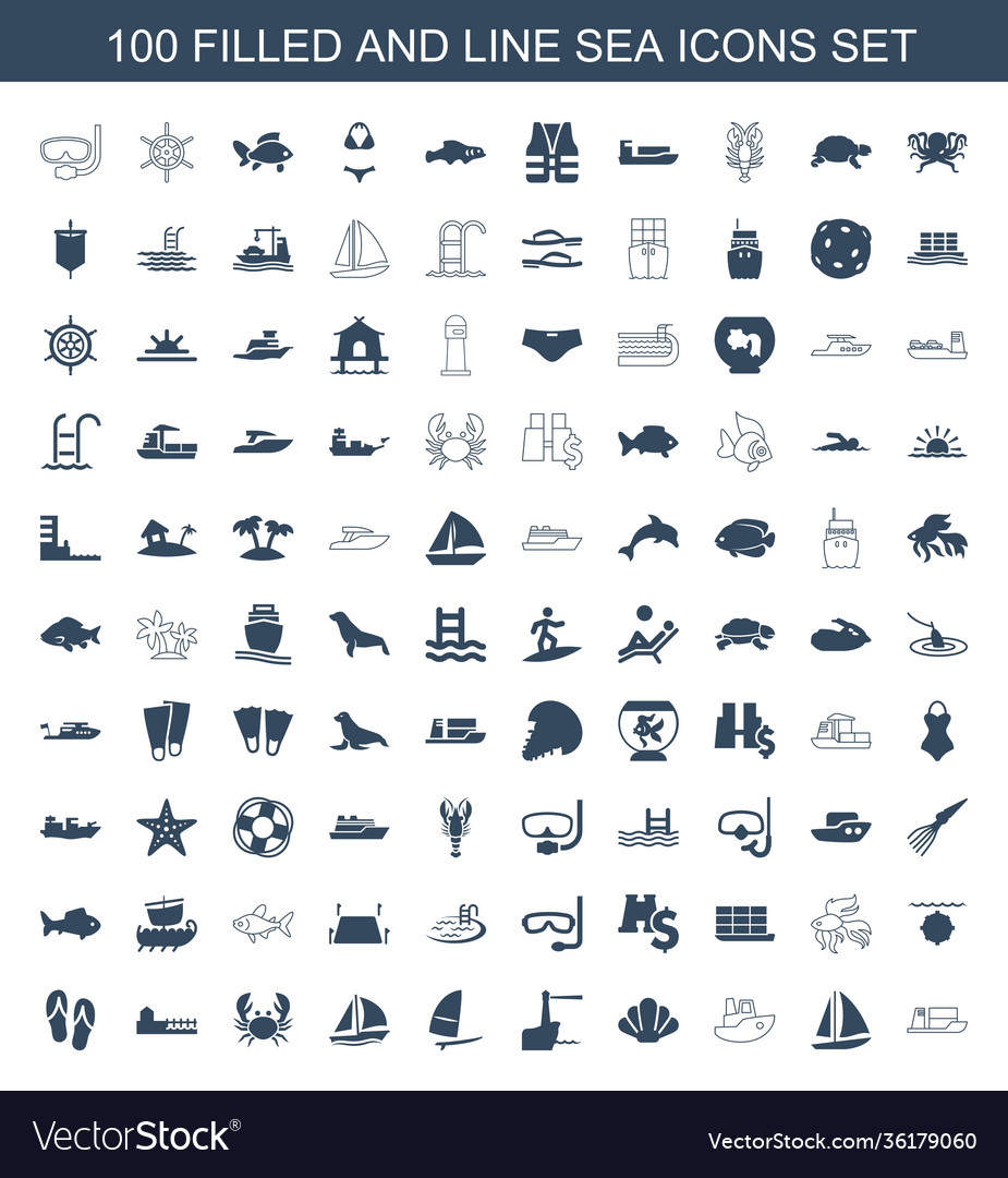 100 sea icons Royalty Free Vector Image - VectorStock